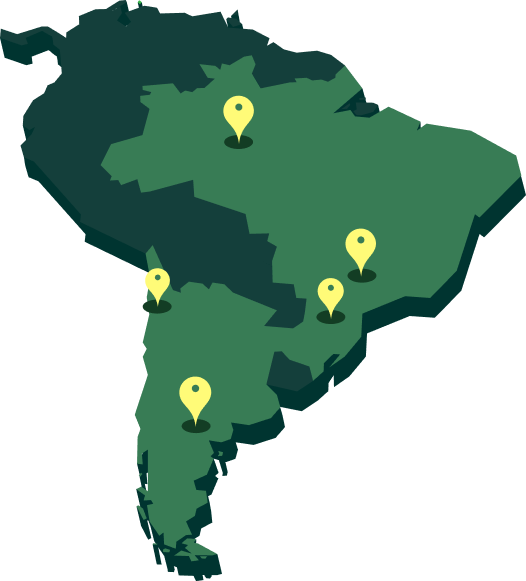 Figura da América Latina com pontos destacados em alguns países